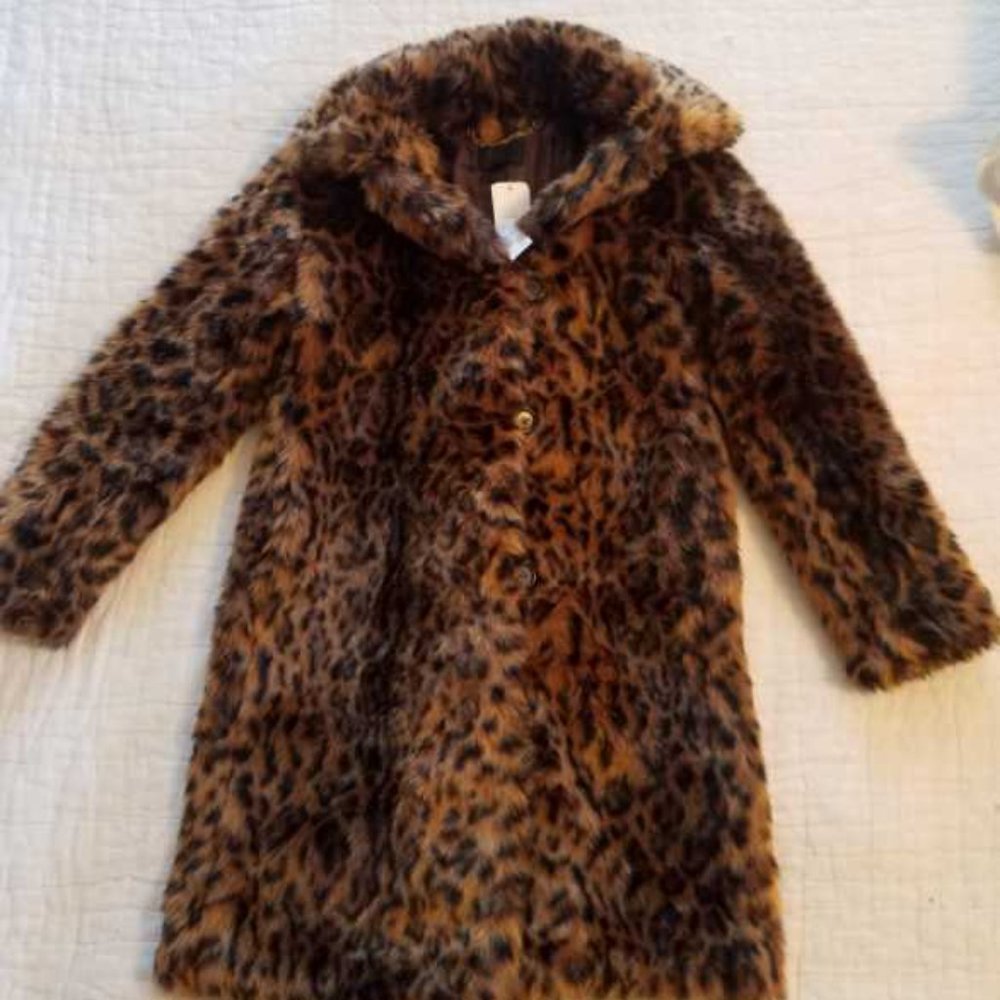 New  XS S  J Crew  faux fur leopard coat - Picture 2 of 4
